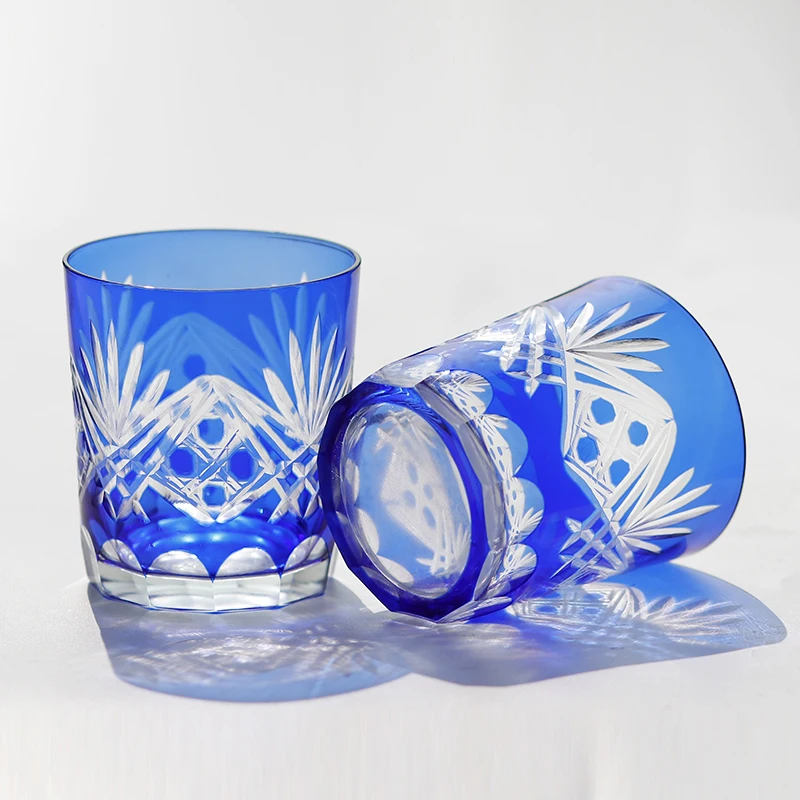 Blue Whisky Glasses Japanese Style Edo Kiriko Glass Hand Cut To Clear Crystal Wine Whiskey Cup Drinking Drinkware 10oz/300ml