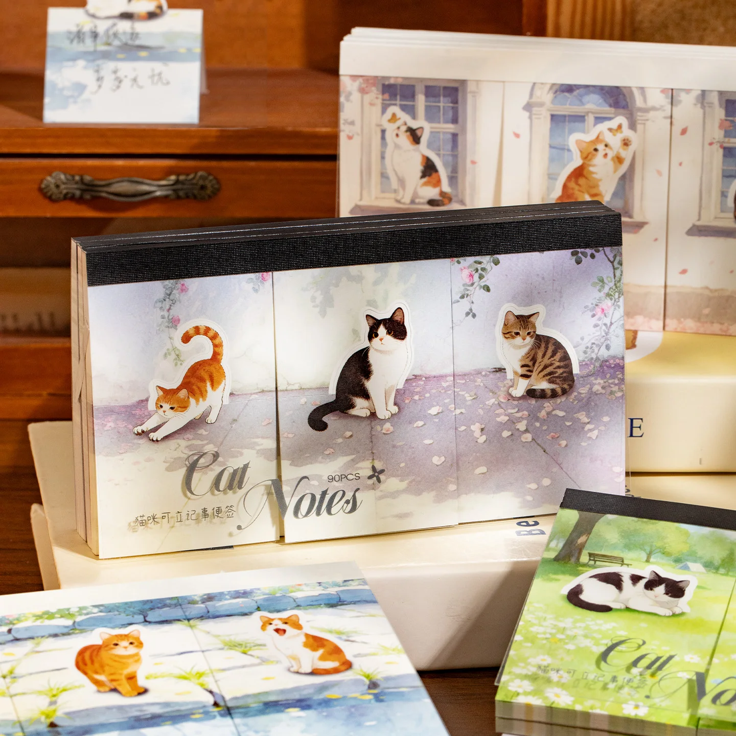 90 Stück Weiße Kraft-Katzen-Haftnotizen - Niedliches Aquarell-Kätzchen-Design für Tagebuch & Erinnerungen