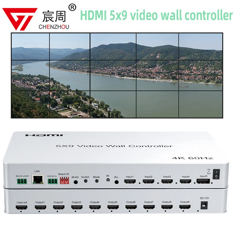 

5X9 Video Wall Controller 1x1 1x2 1x3 2x2 2x3 3x3 2x4 HDMI 4K@60Hz TV Splicing Processor with HDMI+DP Port RS232 Remote Control