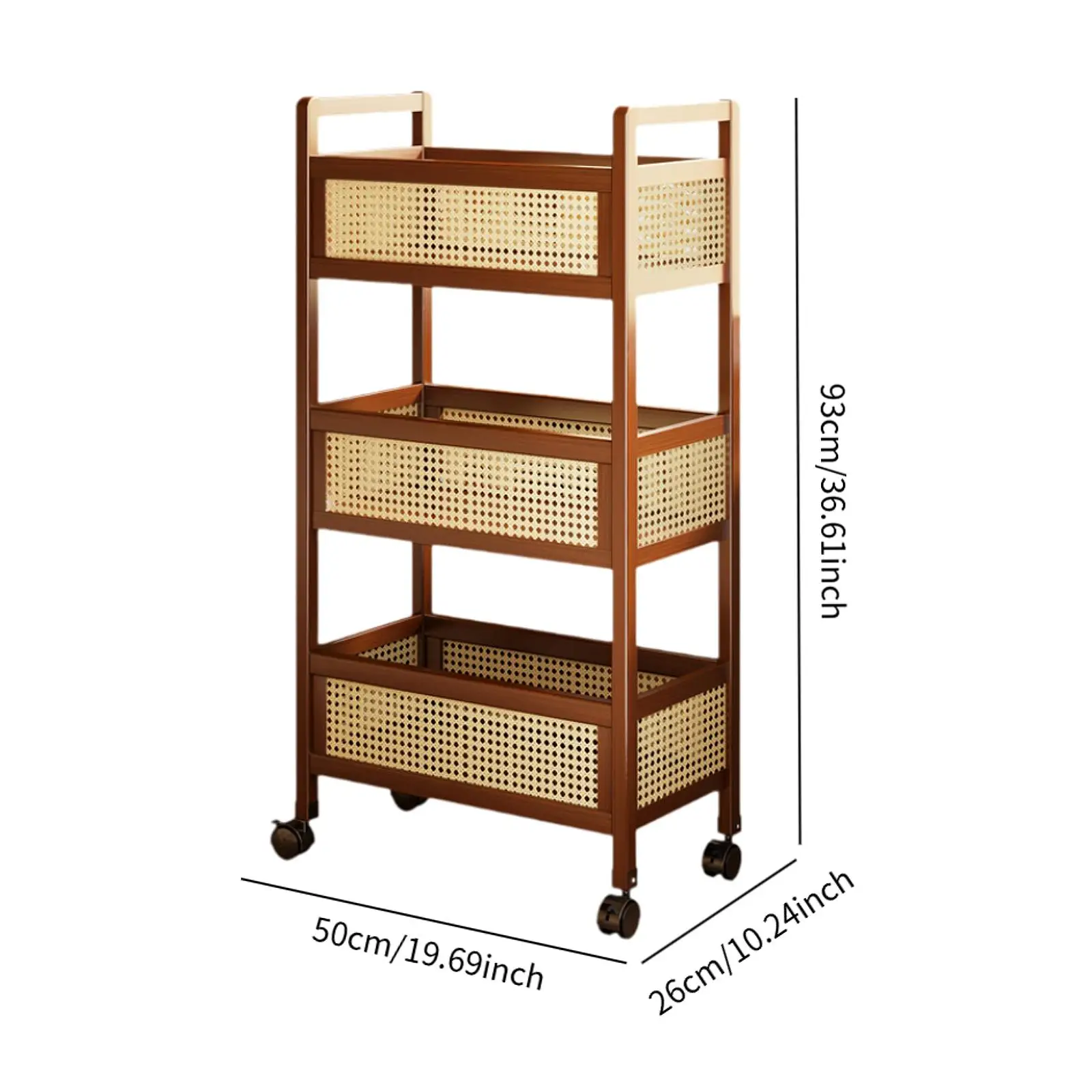 3 Tier Rolling Wood Cart Storage Organizer Movable Floor-Standing Multi-Tiered Snack Cart Storage Rack For Bedroom Multifunction image 6