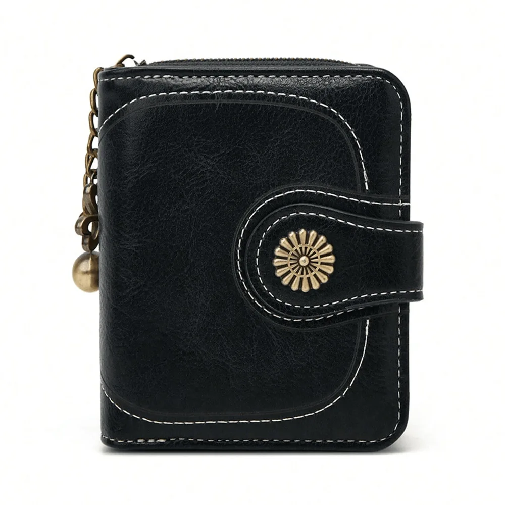 حقيبة نسائية قصيرة بسحاب للتغيير، حقيبة كلاتش ثلاثية الطي، حقيبة عصرية من الجلد الزيتي متعددة البطاقات، حقيبة للبطاقات