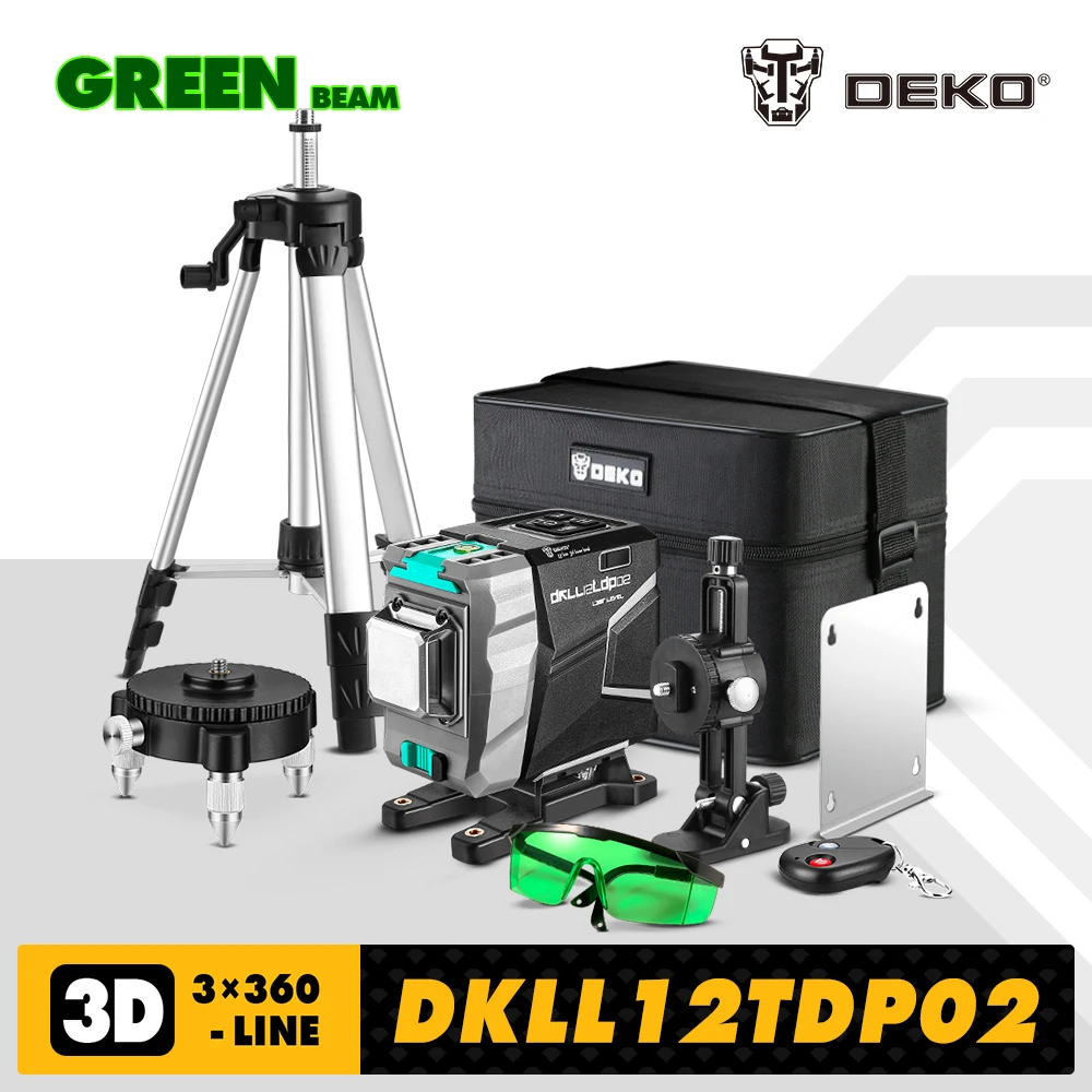 DEKO New DKLL12tdP02 Series 12 Lines 3D Green Laser Level Horizontal&Vertical Cross Lines Auto Self-Leveling, High-Precision