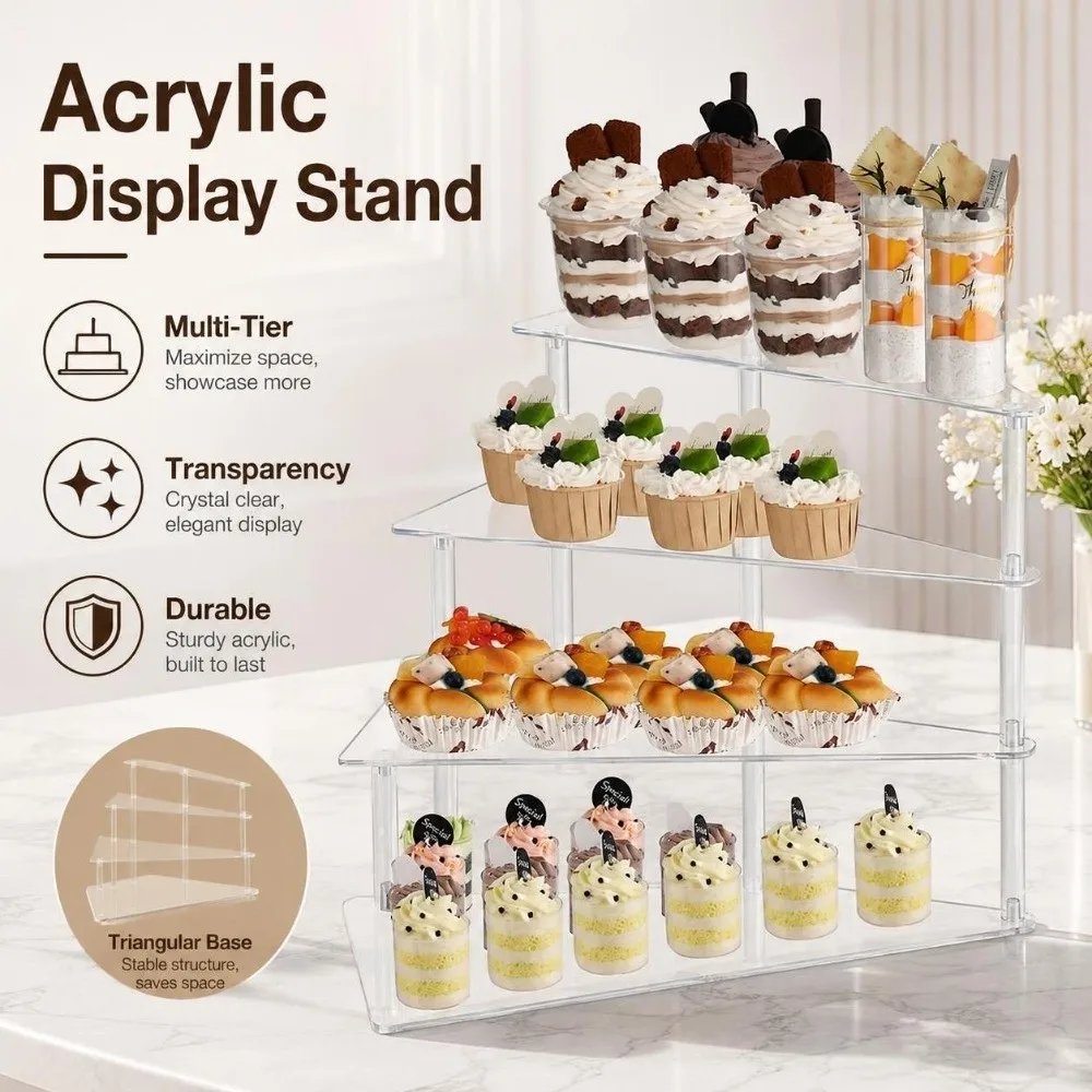 3/4 Tier Acrylic Display Stand Triangular Base Durable Acrylic Display Riser Multifunctional Transparency Display Stand Party