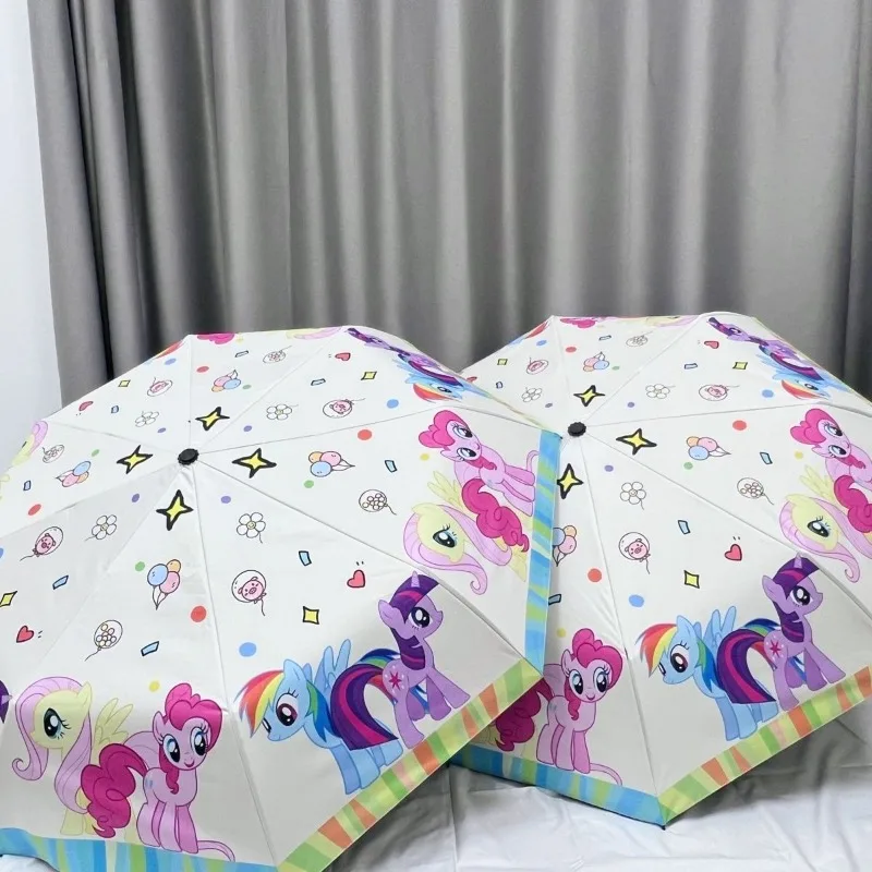 New My Little Pony anime peripheral cartoon cute automatic folding umbrella creative kawaii ins girl tri-fold parasol wholesale