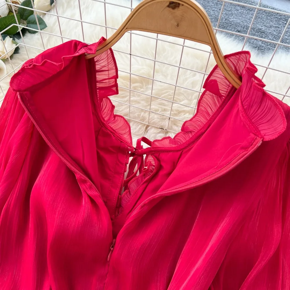 خمر أنيقة تقسم الدانتيل متابعة كشكش فستان نحيل الكورية أزياء فستان طويل hotsweet فساتين أزياء المرأة