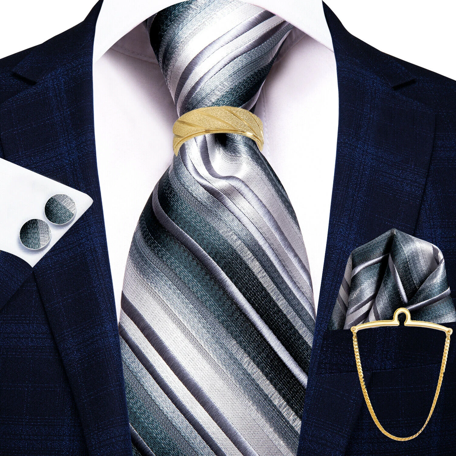 Hi-Tie 5 шт. мужской галстук с манжетами Hankie, кольцо-цепочка, подарочный галстук, комплект подходит для свадьбы, выпускного вечера, офиса, модный дизайн, качество, дропшиппинг