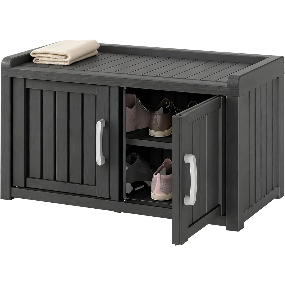 

Outdoor Shoe Bench, Waterproof UV-Resistant Indoor Resin Shoe Cabinet, Entryway Shoe Storage with 2 Doors, Living Room, Bedroom,