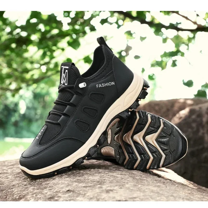 Men Soft Hiking Shoes Summer Breathable Mesh Sneakers Light Black Hike Footwear Walking Shoes Outdoor Shoes Climbing Shoe Male