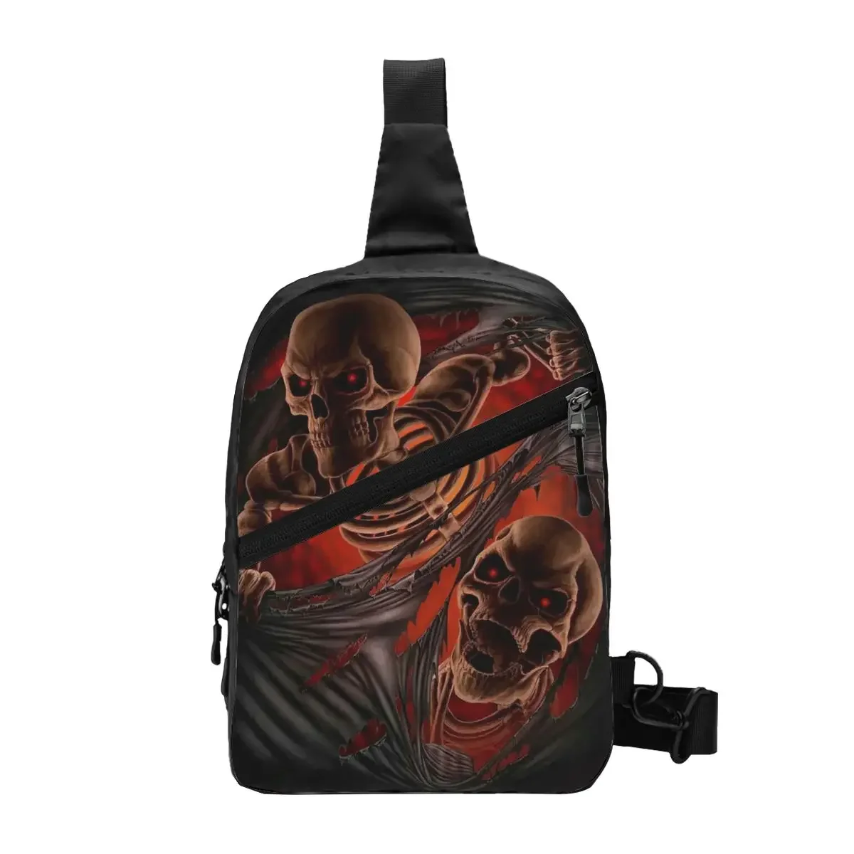 Sac à dos à bandoulière personnalisé pour hommes, sacs de poitrine Hell Break, modules gothiques d'horreur, squelette, crâne de mort lancé, sac à dos à bandoulière pour voyage, sac à dos de randonnée