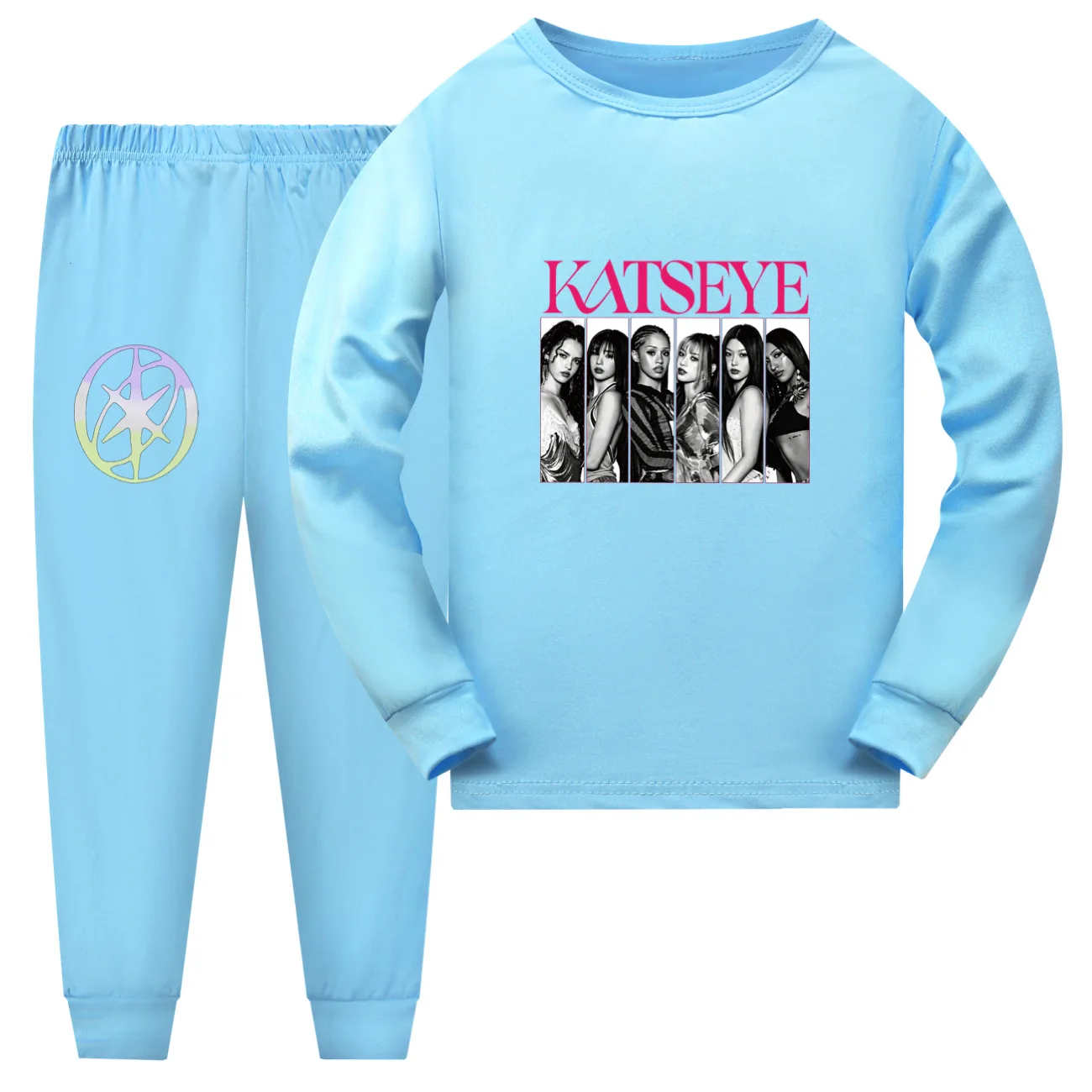 KATSEYE Printed T-Shirt Kids Katseye Pajamas Set Baby Girls Casual Long Sleeve Tops Pants 2pcs Set Children Crew Neck Nightwear