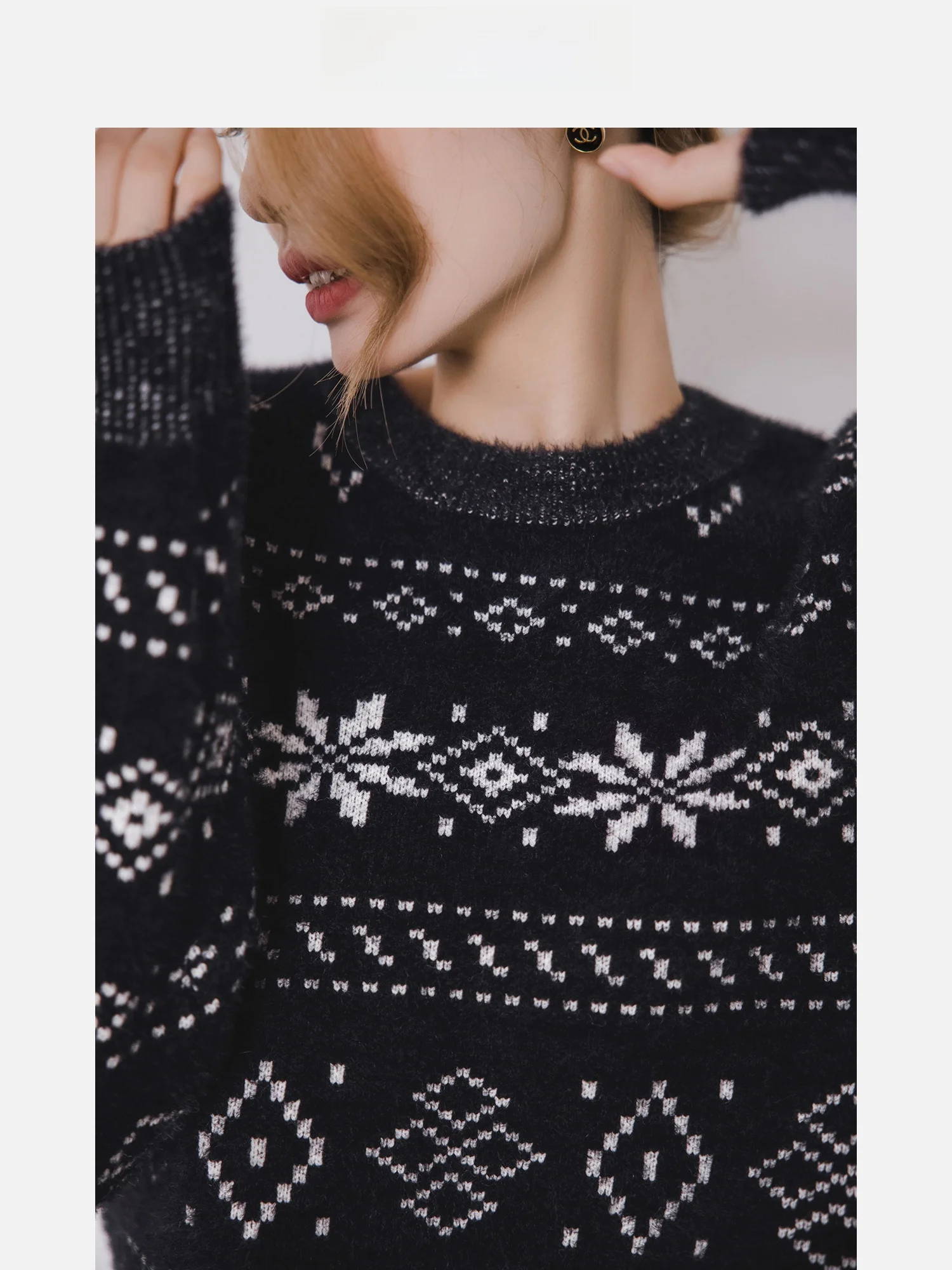 

Модный вязаный свитер с узором «Снежинка» прямого кроя для женщин, осенне-зимняя новинка, в этническом стиле, с круглым вырезом, с длинными рукавами, топ