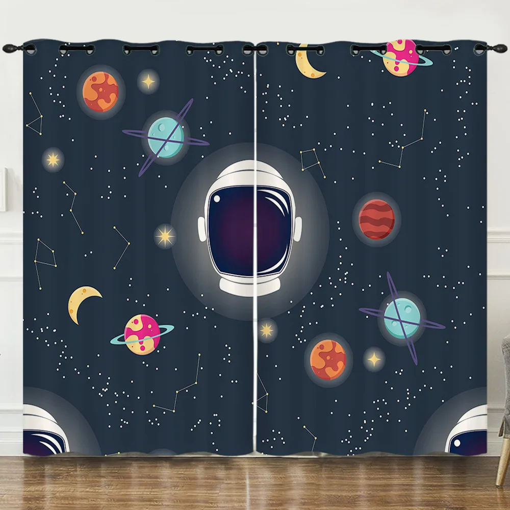 Astronaut Curtain for Bedroom Outer Space Galaxy Curtain for Kids Boys Teens Cool Cosmonaut Spaceman Thermal Curtain Cortinas