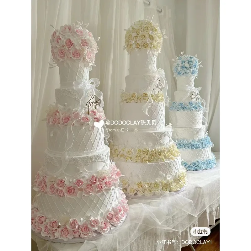 Multi-storey high-rise large-scale wedding flowers dessert table simulation cake model ornament window fake cake