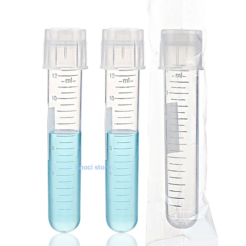 

Test tube 12ml plastic test tube culture tube independent packaging cover two-stage graduated laboratory supplies 100Pcs