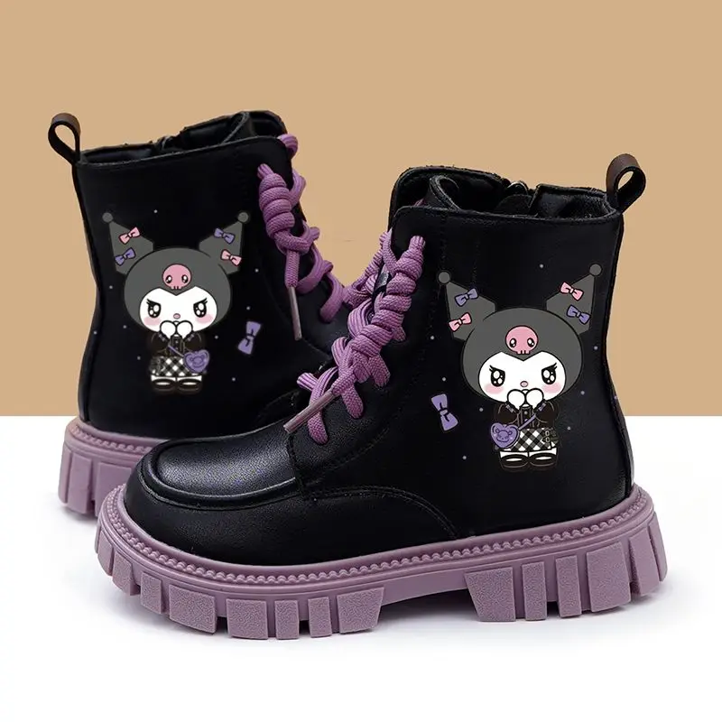 Sanrio Girl Martin Boots Kuromi Autumn Winter Child Thicken Keep Warm Short Barrel Cartoon Fashion Soft Bottom New Kawaii Boots