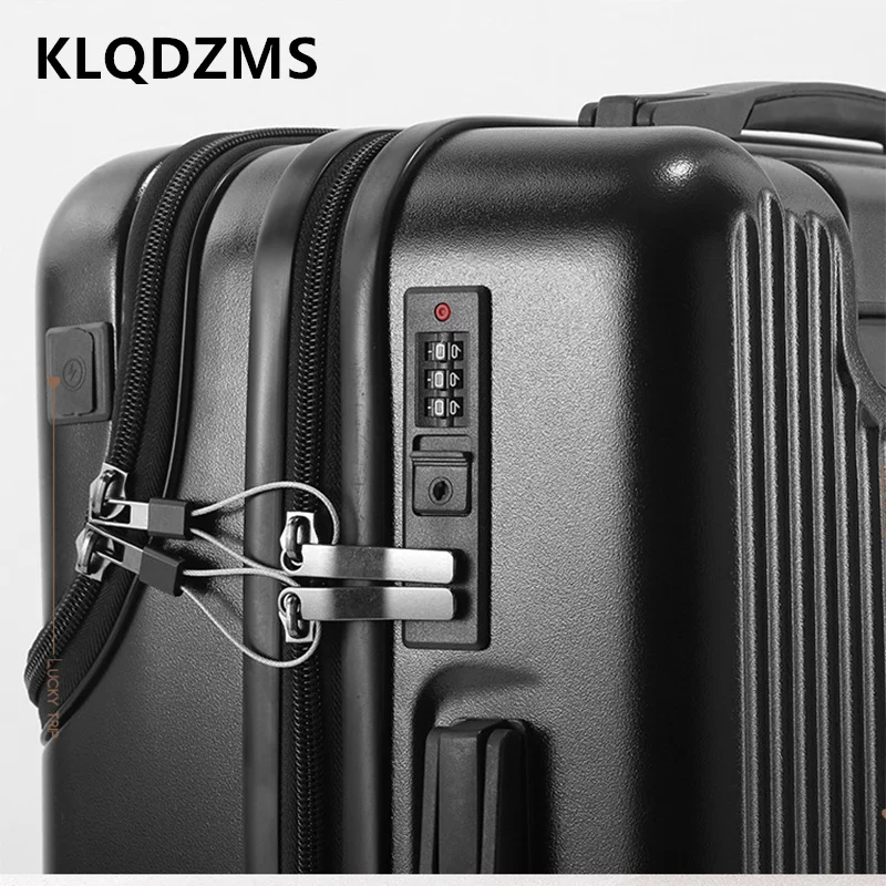 KLQDZMS Suitcase on Wheels Front Opening Boarding Box USB Charging Trolley Case 20