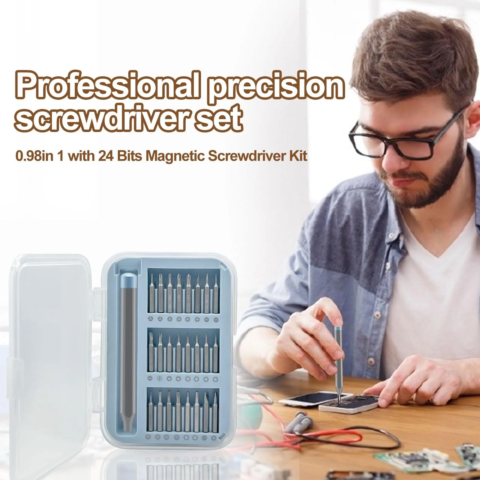25 in 1 Small Precision Screwdriver Set with Magnetic Aluminum Handle & 24 S2 Steel Bits, Portable Repair Tool Kit