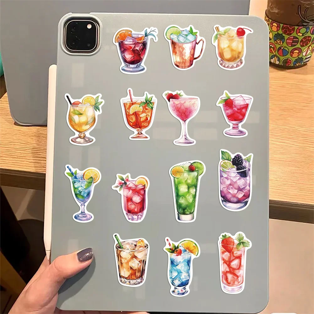 Watercolor Wine Cocktail Stickers, Stationery for Guitar, Suitcase, Phone, iPad, DIY Sticker, Scrapbooking Material, 50Pcs