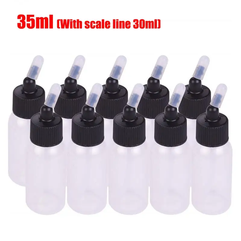 New 10PCS 35/65ml Plastic Transparent White Airbrush Feed Bottle Jars With Lid Model DIY Tool