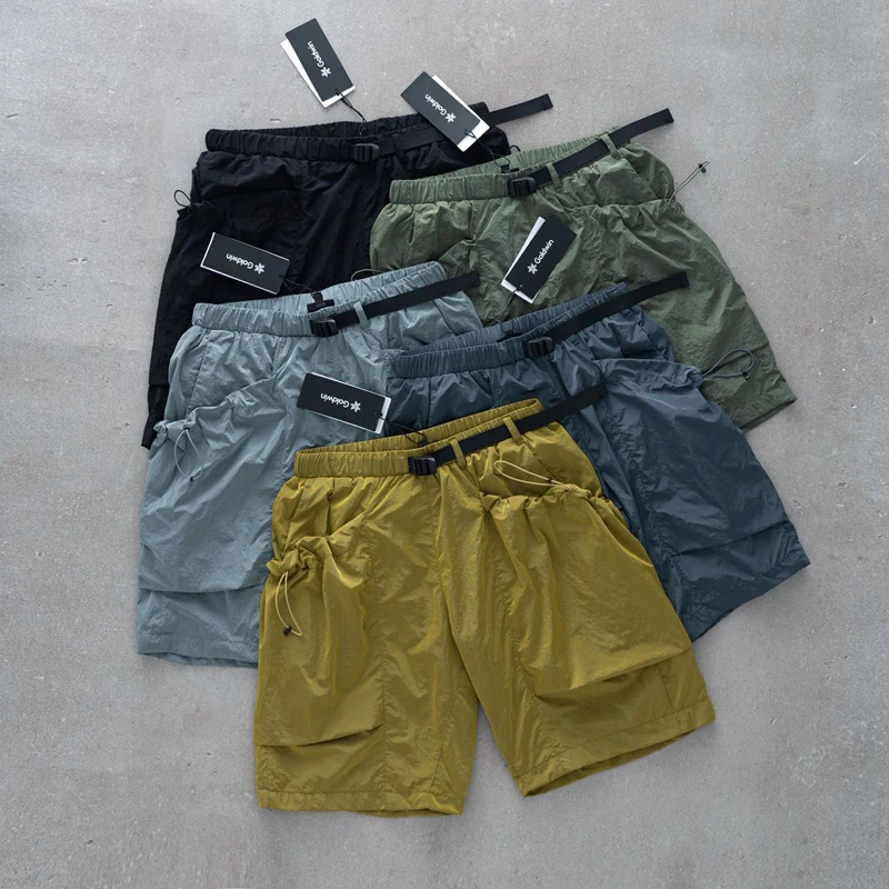 Drawstring Pockets Goldwin Function Adjustable Belt Elasticity Shorts Men Women Solid Thin Fold Loose Mesh Quick Dry Shortpants