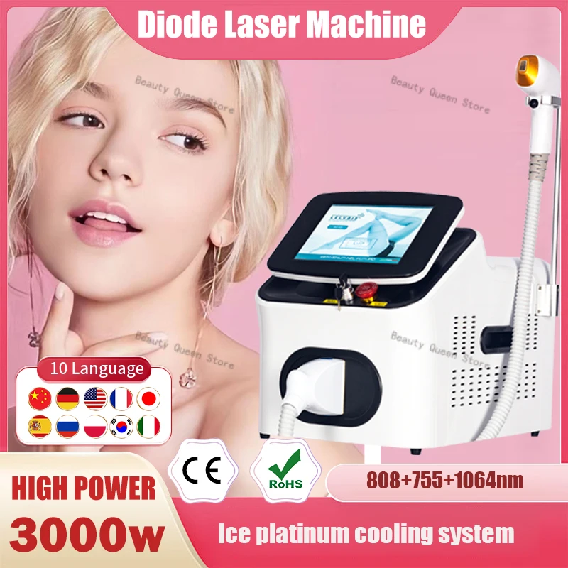 Diode Laser Hair Removal Professional Machine Alexandrite755nm 808nm 1064nm Painless Skin Device Epilator Remover Hair Removal