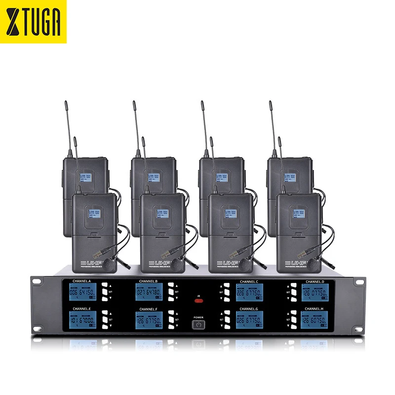

XTUGA Professional Portable UHF Lavalier Mic 8 Channel Wireless Microphone System for Church Service