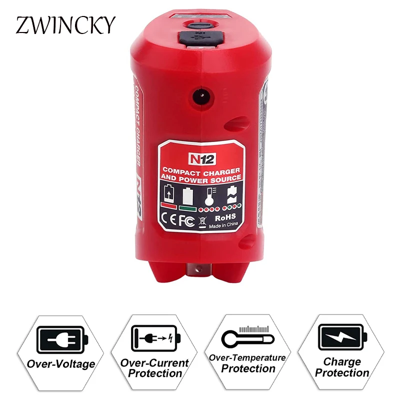 Imagem -02 - Hot N12 Carregador Conversor Adaptador de Carregamento Usb para Milwaukee 48591201 12v Li-ion Adaptador de Bateria do Telefone Móvel Power Sup