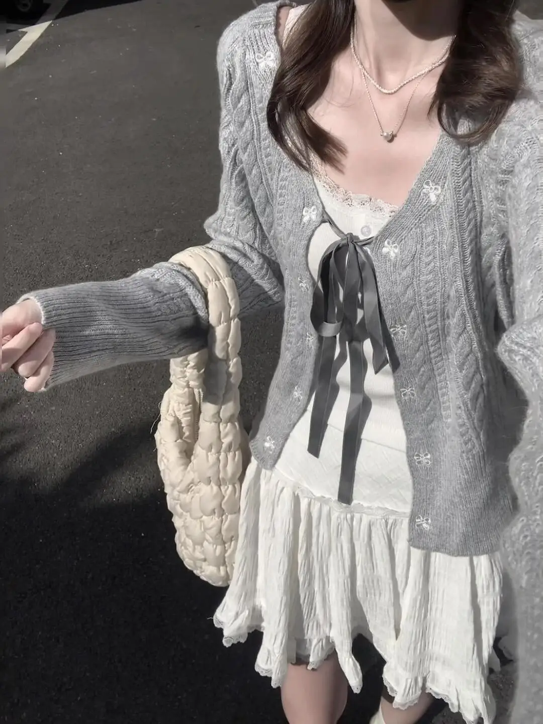 Korean Sle  Knot Tied Knitted Open Cardigan Women's College Sle Knitted Jaet Autumn Faion Women's Wear