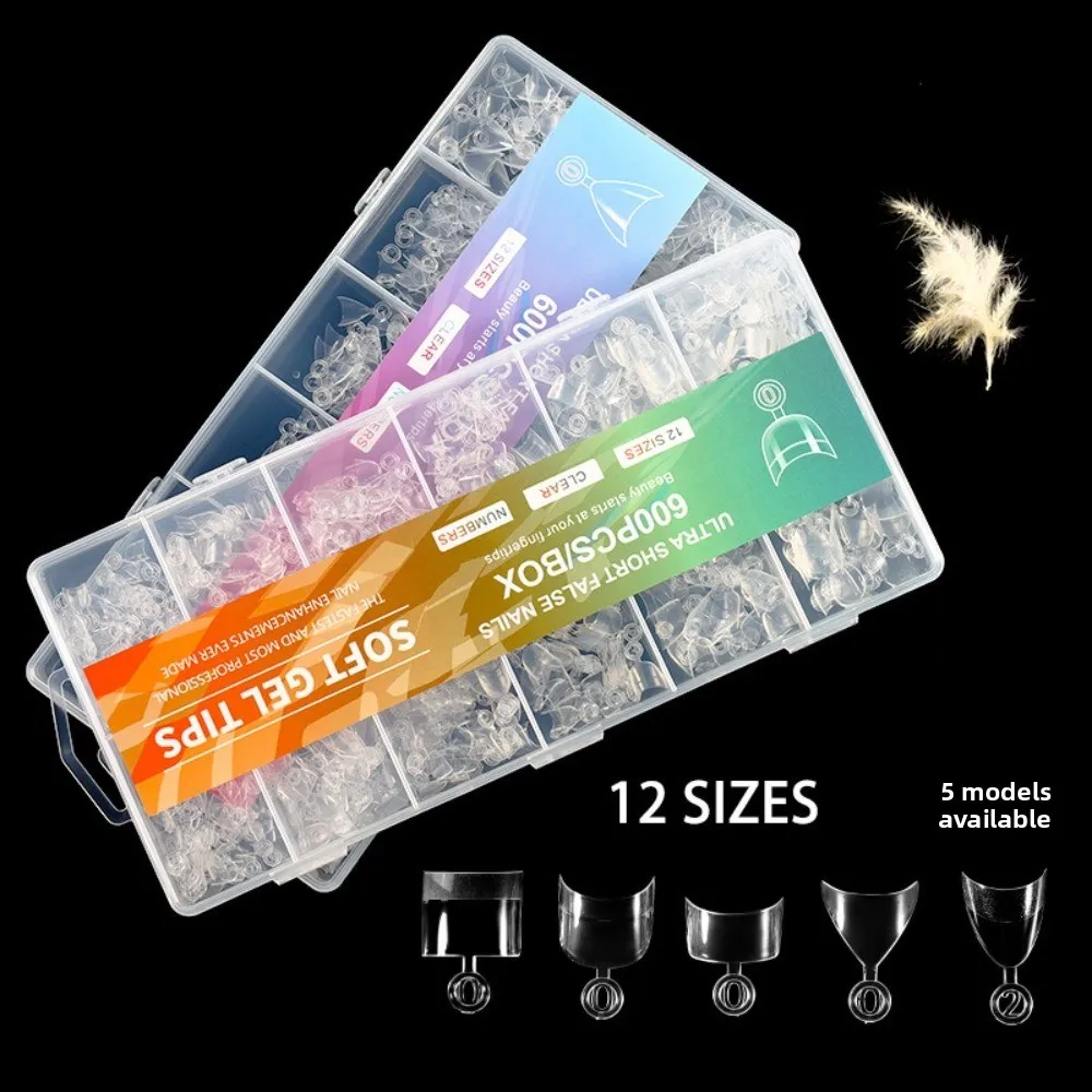 

600pcs Ultra-Thin Short Nail Tips No-Trace Short Square Coffin Almond Shape Nail Forms Clear Extension False Nails