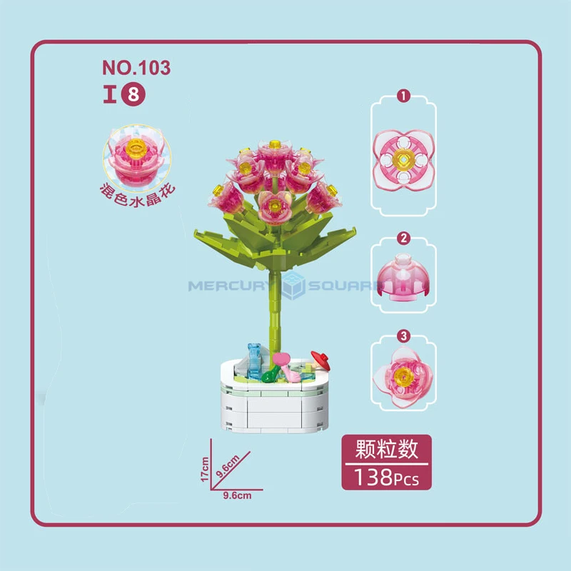 Violets Potted Plants MOC 103I-8 Eternal Flower Bonsai Building Blocks Ideas House Ornament Bricks DIY Toy Gift Girls Kids Boys