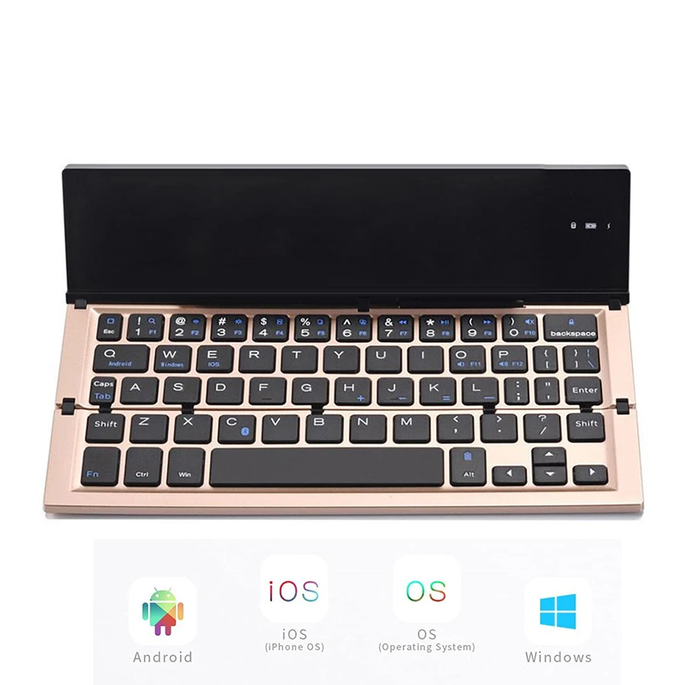 Folding Bluetooth Keyboard Foldable Wireless Keyboard with Pocket Size, Aluminum Alloy Housing, for iPad, iPhone,Android Devices