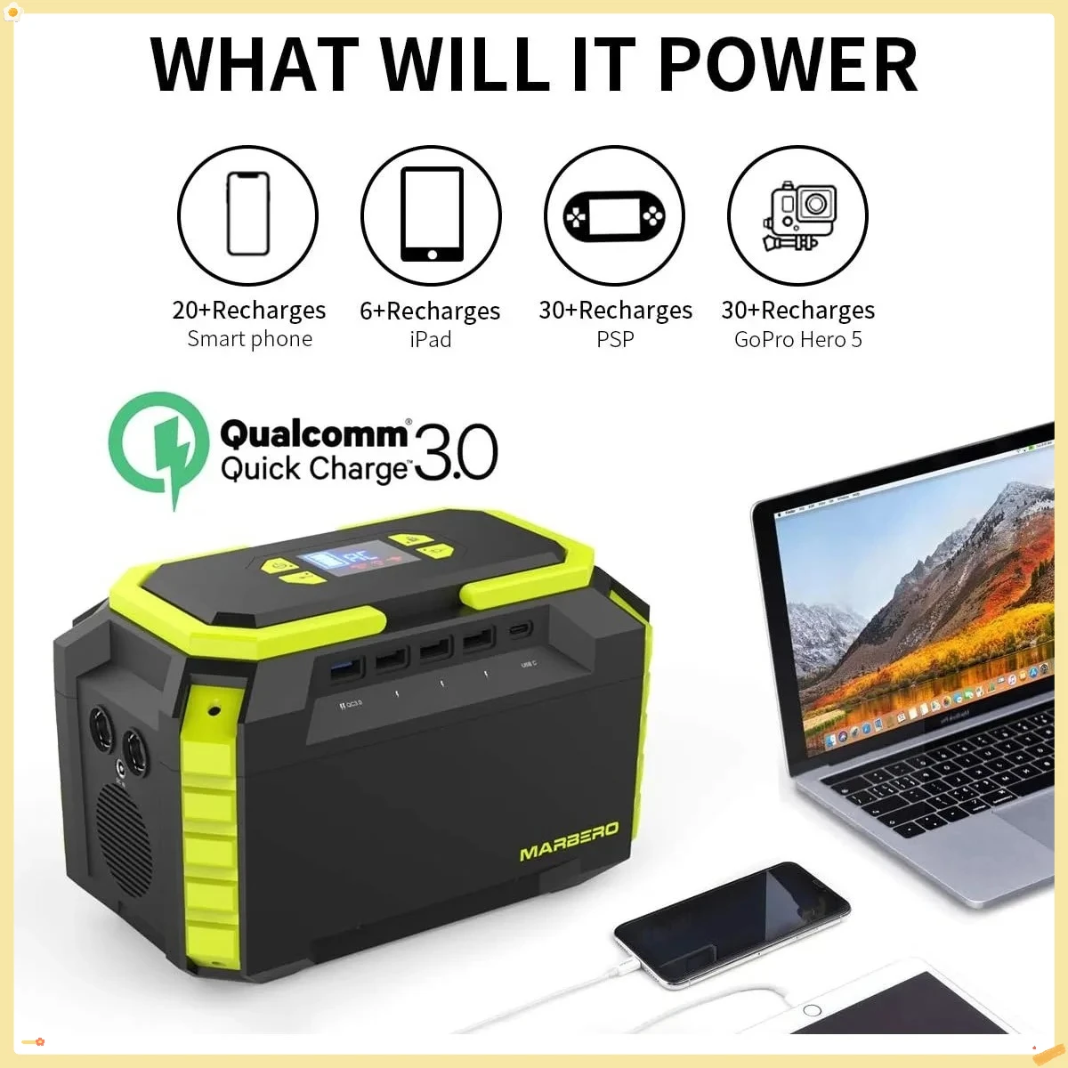 Fonte de alimentação portátil de 60000mAh 200W, tomada CA 110V para camping, emergência e máquina CPAP