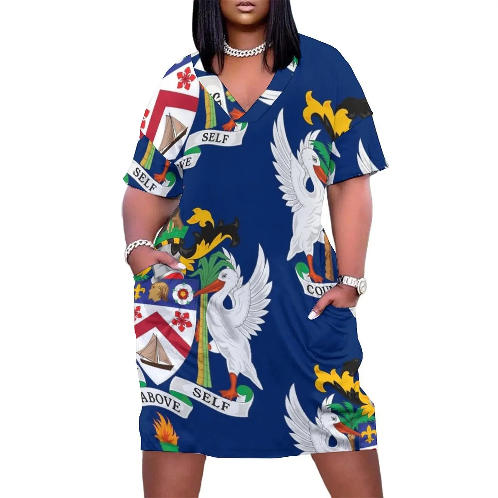 SAINT KITTS and NEVIS Flag Gifts, Masks, Stickers & Products (N) Loose Pocket Dress elegant dress prom clothes