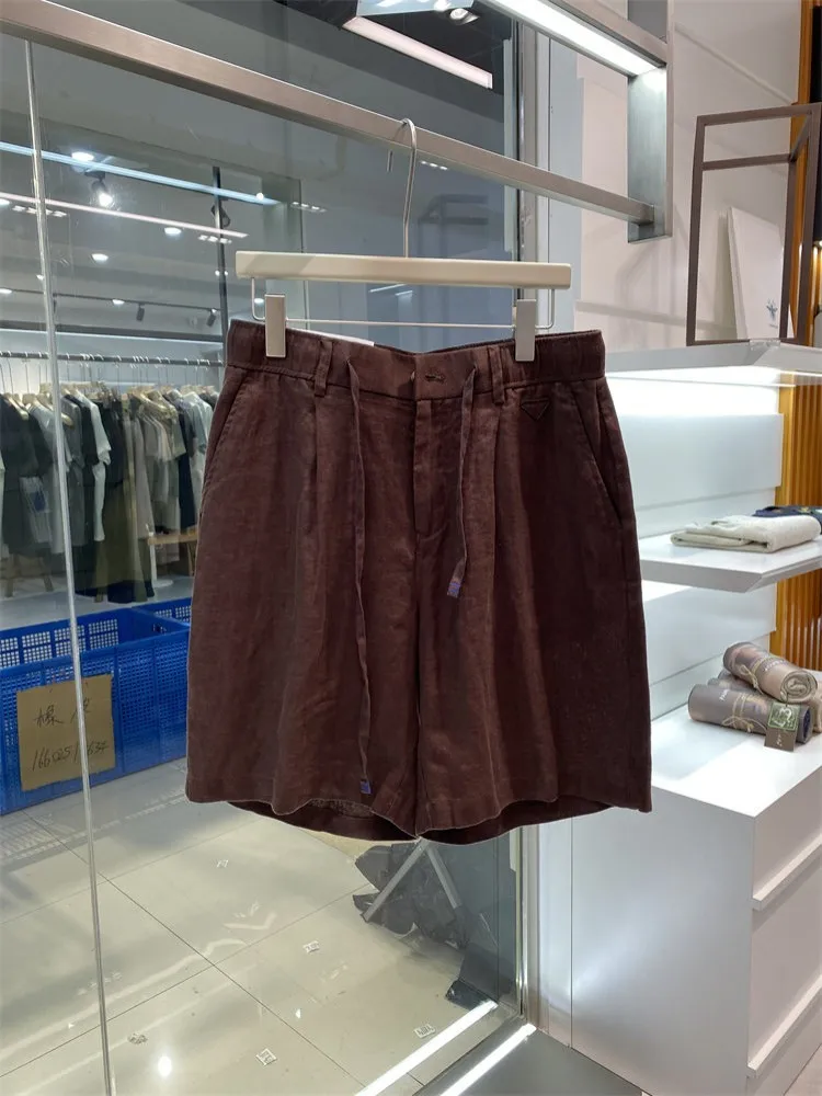 Breathable Comfortable Summer Mens Linen Shorts Fashion Knee Length Straight Trousers Male High Street Solid Color Casual Shorts