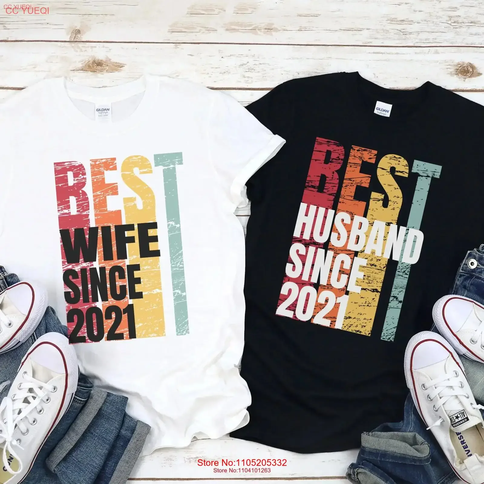 هدية الذكرى السنوية الثالثة للزوجة الأفضل منذ عام 2021، قميص متطابق لمدة ثلاث سنوات للزوجين عتيق مغسول #1