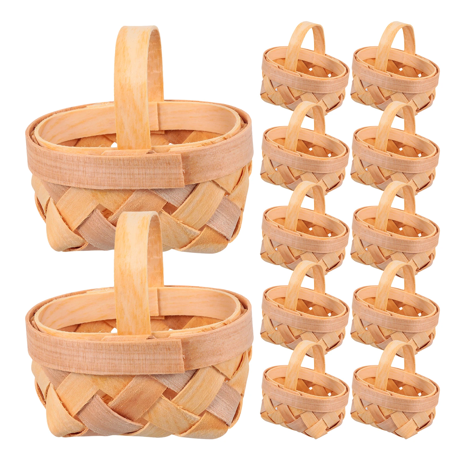 

12pcs Hand Woven Wood Chip Mini Storage Baskets Sturdy Decorative Ornaments For Living Room Bathroom Compact Modern Design Small
