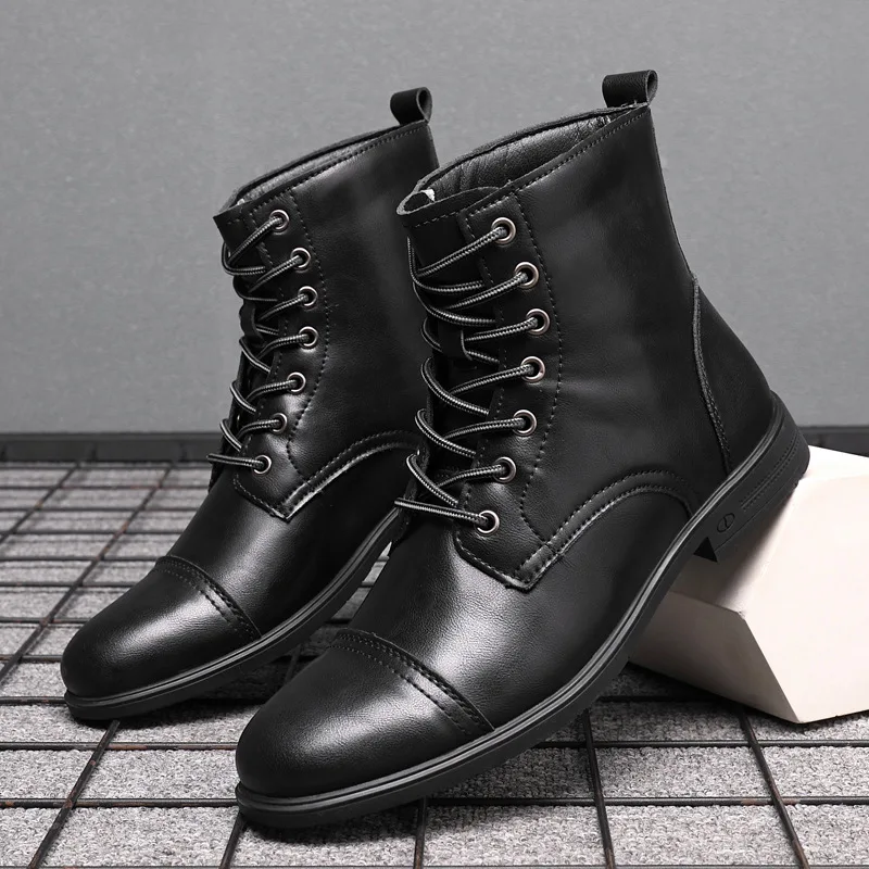 

Mens Boots Retro High-top Leather Boots Italian Style Business Casual Dress Boots Men Chelsea Ankle Boot Plush Warm Winter Botas