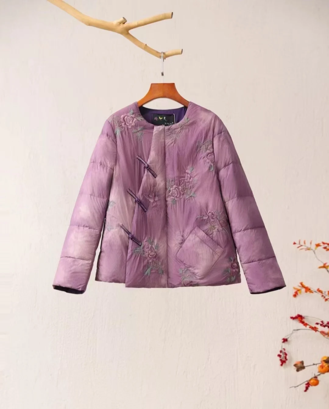 Women's down jacket Purple tie dye short Puffer coats Chinese style embroidery warm winter padded jacket high quality