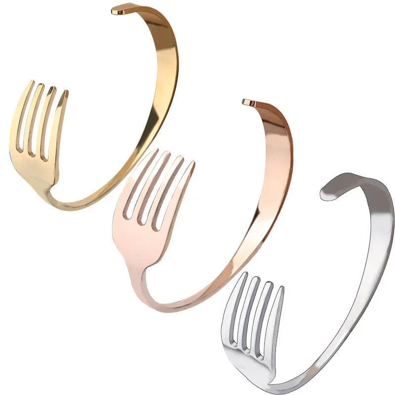 

New fashion OL ornaments Fork type Stainless steel C type opening bracelet hand ornaments