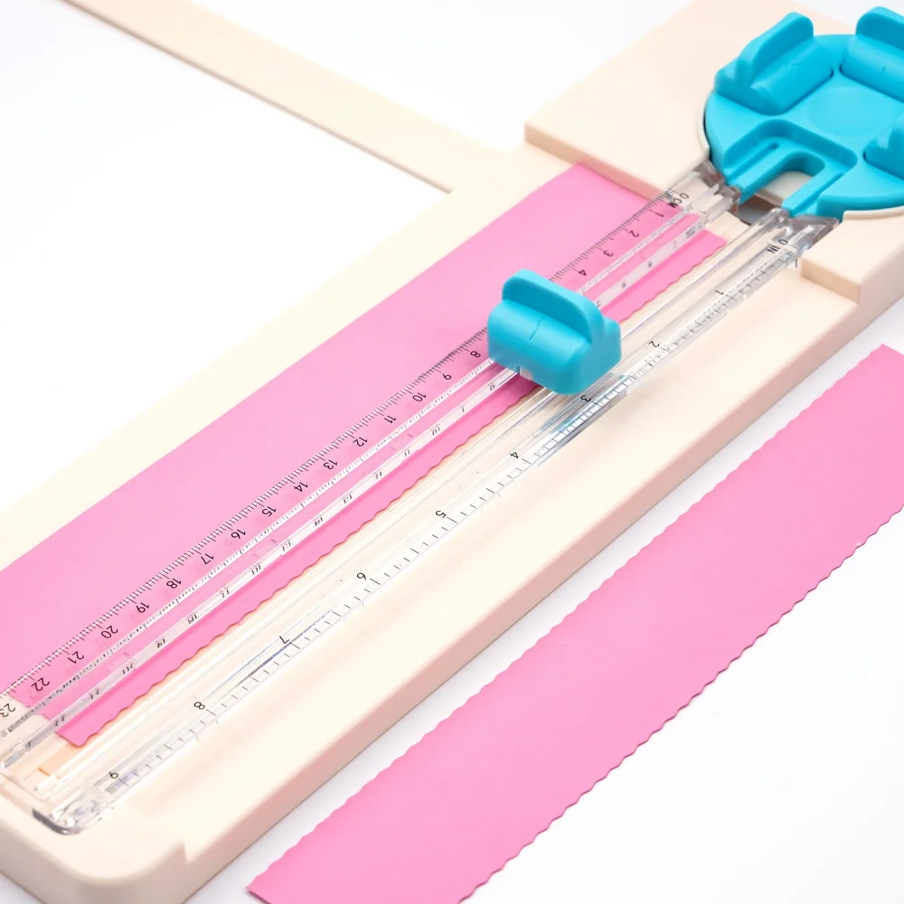 4-in-1 Craft Paper Cutter with Dial Blades Pink/Blue Trimmer Creasing Machine for DIY Scrapbooking Paper Projects