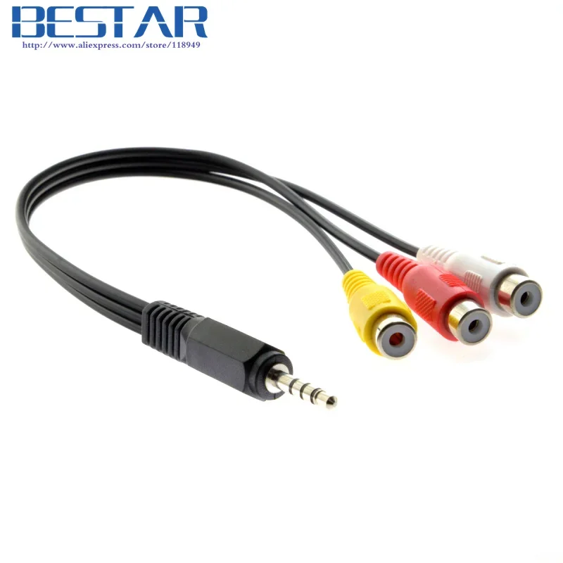 3.5 مللي متر 1/8 "ذكر ستيريو سيارة AUX إلى 3 RCA AV أنثى الحبل الصوت والفيديو كابل مركب 20 سنتيمتر