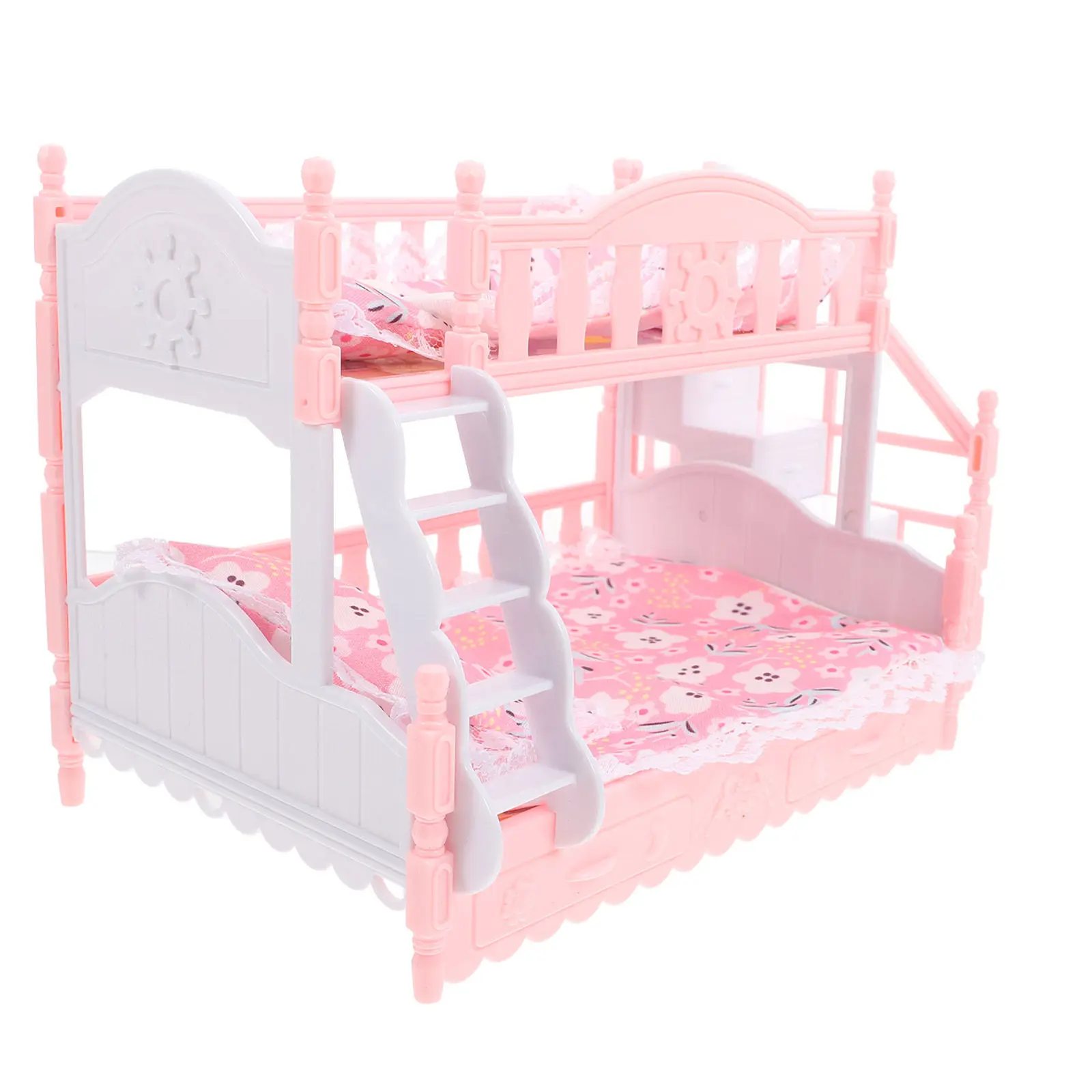 

1Set Dollhouse Bunk Bed Set Miniature Furniture Plastic Craft Double Layer Bedroom Decoration Mini House Supply
