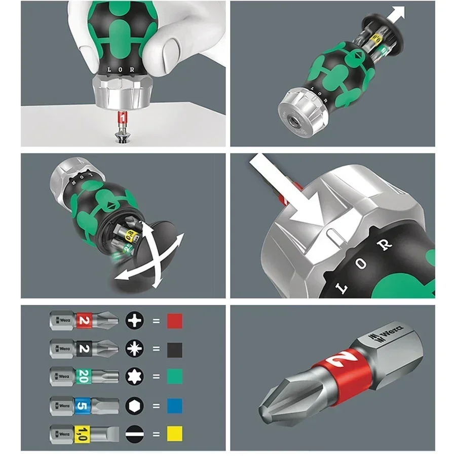 Original WERA NO. 05008883001   KK RA 70 mm integrierter tragbarer Mini-Ratschenschraubendreher mit kurzem Griff und 1/4 Zoll Bit-Handwerkzeugen