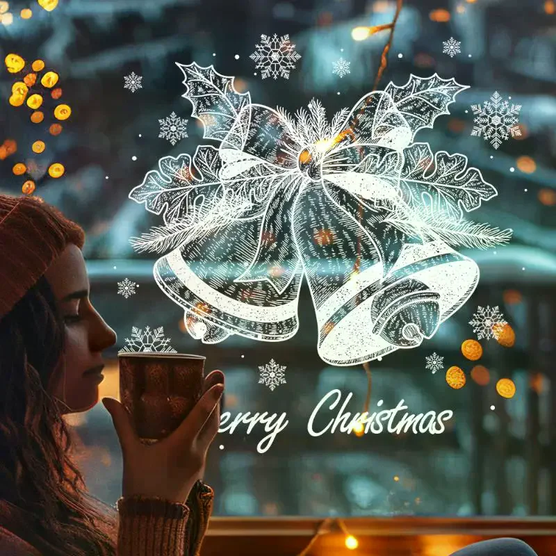 عيد الميلاد الأبيض جرس ندفة الثلج ملصق نافذة ملصق غرفة زجاج الباب ملصق نافذة لاصقة تزيين #4