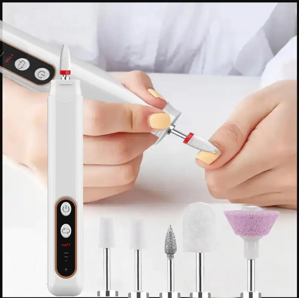 Mini USB Electric Nail Grinder Drill 5 In 1 Nail Polishing Machine Nail File With Light Portable Mini Electric Manicure Art Tool