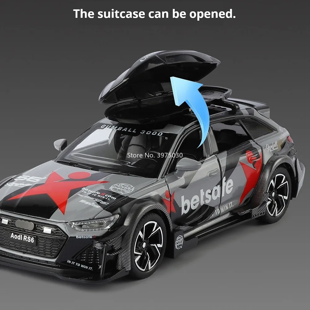 1:32 アウディ RS6 車のおもちゃ 合金ダイキャストモデル ライトとサウンド付き 精巧なインテリア ミニチュア車両 プルバックカー 子供の教育エンターテイメント用
