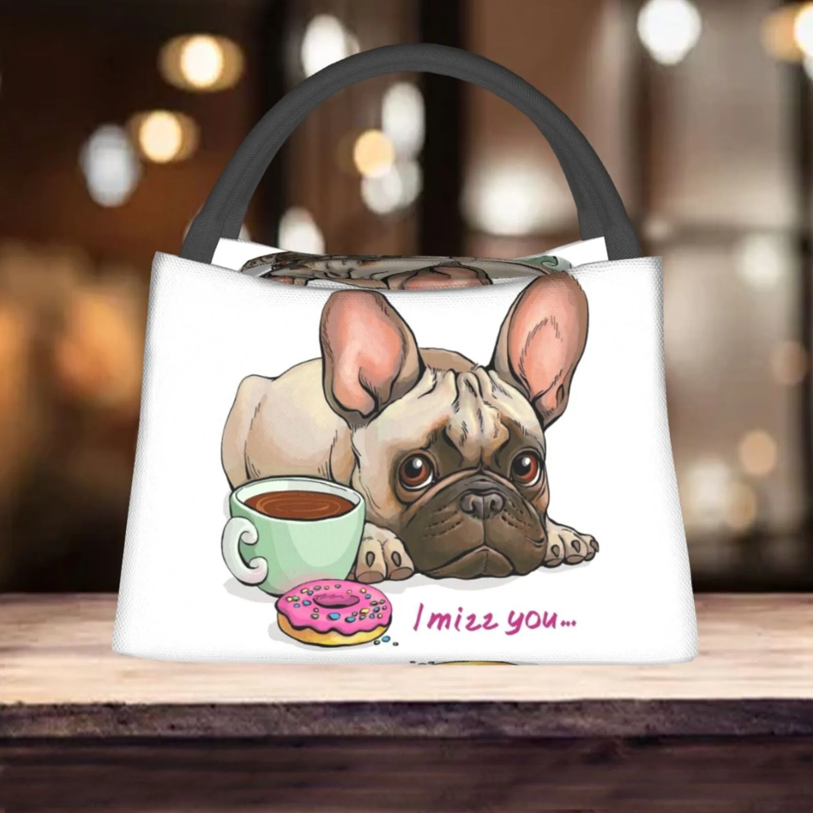 French Bulldog Coffee Lover Cooler Lunch Bag Thermal Insulated Tote Bag for Pet Lovers Gift
