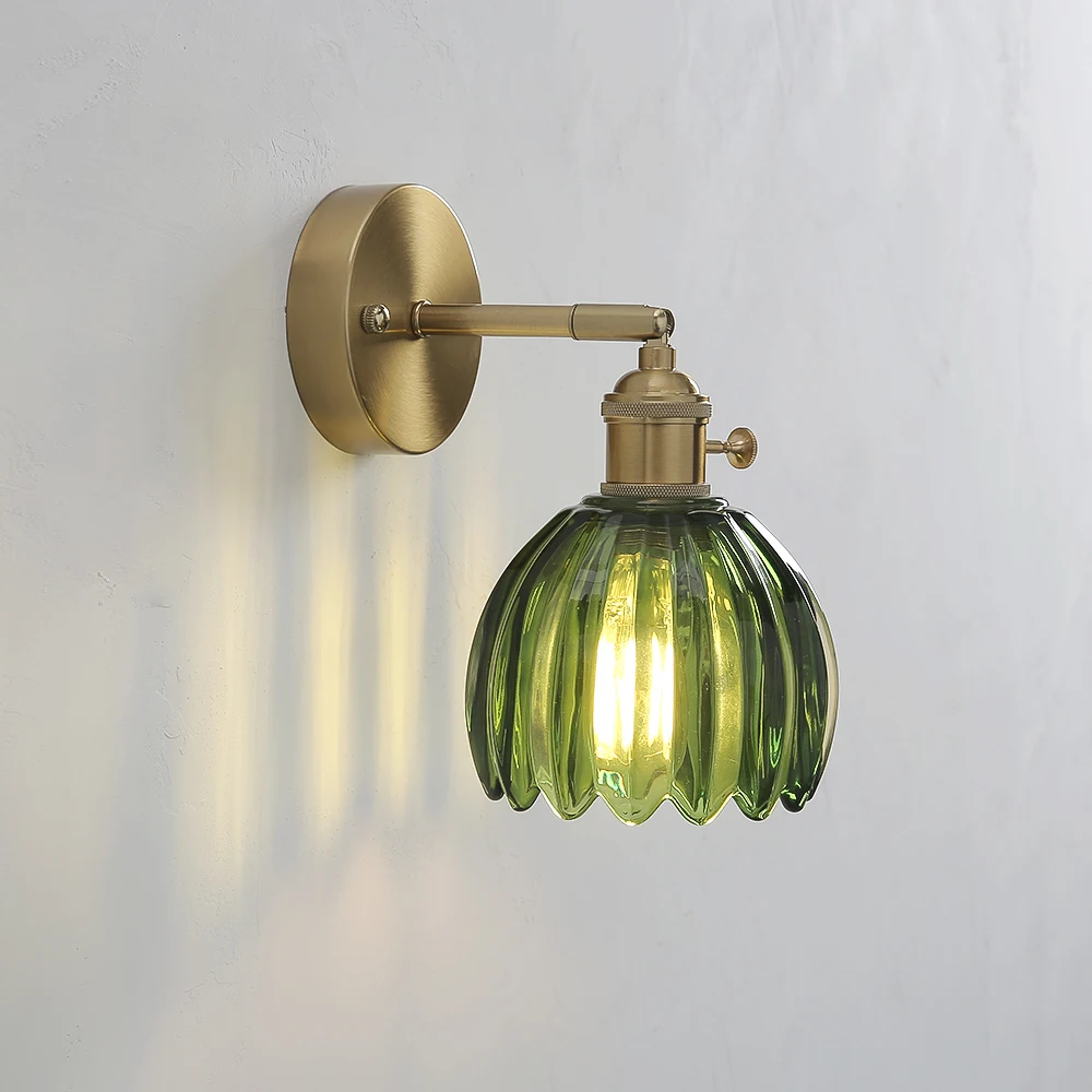 Japanese Retro Floral Glass Wall Lamps for Bedroom Study Led Mirror Light with Adjustable Wall Sconce Modern Simple Bedside Lamp