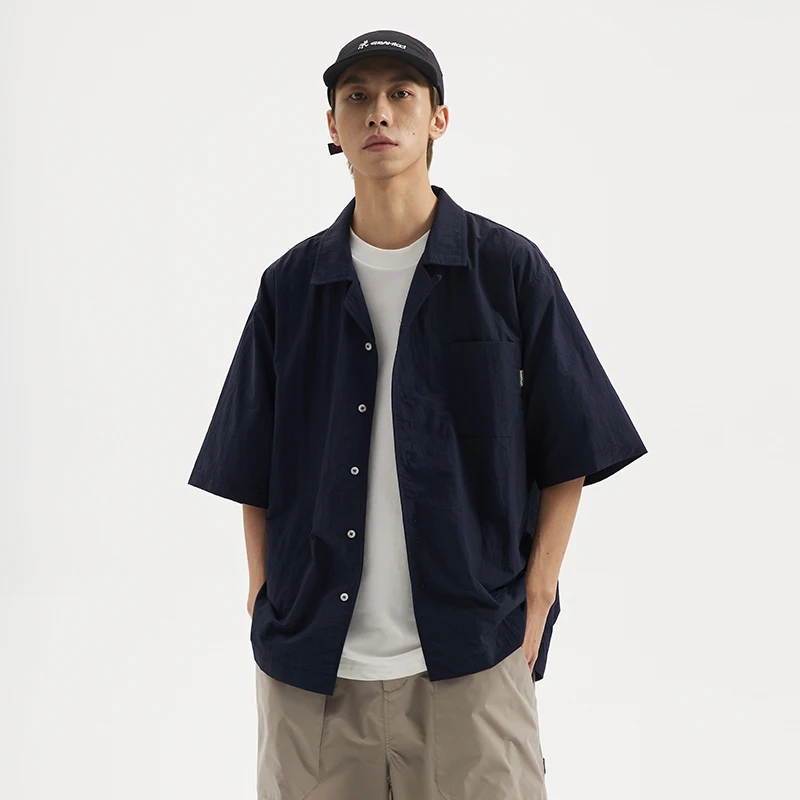 Cuello cubano suelto ort Sve Blanco irt Jaet Verano f Sve Faion Top para hombres Jóvenes ular Sle Treaent sin hierro