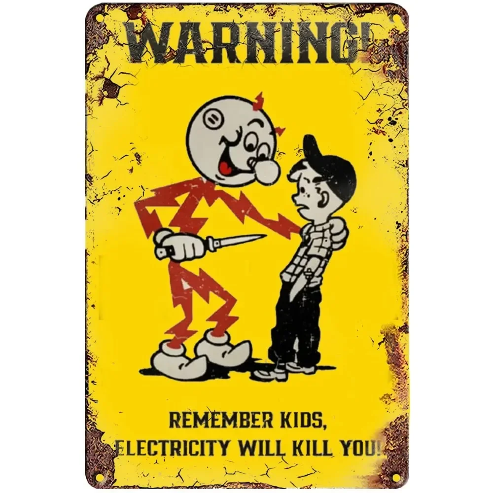 Vintage Metal Tin Sign Remember Kids Electricity Will Kill You Warning Vintage Metal Tin Sign Retro Iron Painting Tin Signs Pla